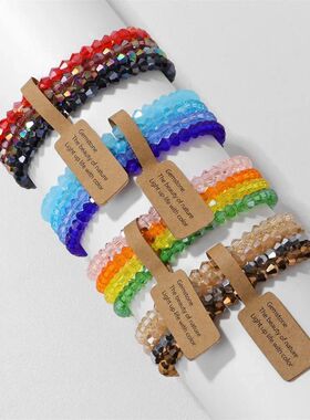 4mm Bead Women's Hand Bracelet Set 4 Pieces Multiple Cut Gla