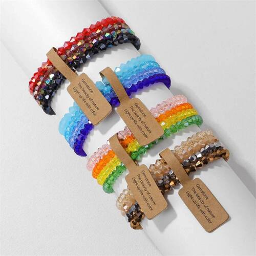 4mm Bead Women's Hand Bracelet Set 4 Pieces Multiple Cut Gla