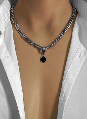 Stainless Steel Cuban Chain Choker Necklace for Men Black Sq