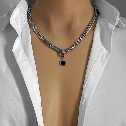 Stainless Steel Cuban Chain Choker Necklace for Men Black Sq