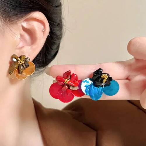 Bright Round Colorful Shell Flower Drop Earrings for Women