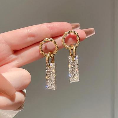 New ndy Luxury Square Crystal Drop Earrings for Women Brilli