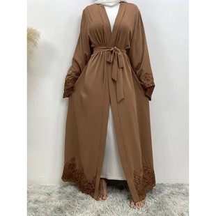 For Women Lace Embroidery Dress Morocco Lace-up s Kaftan Ca