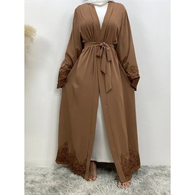 For Women Lace Embroidery Dress Morocco Lace-up s Kaftan  Ca