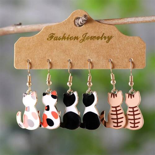 3 Pairs Lovely Flower Cat Ear Jewelry Set Funny Cute Enamel