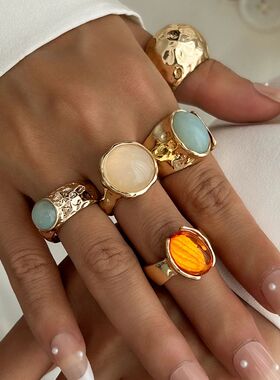 Ingemark 5Pcs/Set Retro Gold Color Irregular Metal Ring for