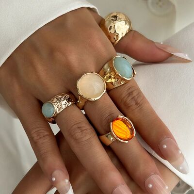 Ingemark 5Pcs/Set Retro Gold Color Irregular Metal Ring for