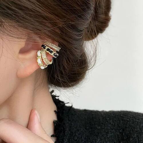 Fashion Double Layer Wrapped Twist Zircon Ear Cuff  Leather