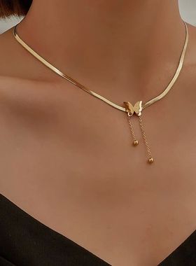 Vintage Butterfly Necklace Women Golden Stainless Steel Blad