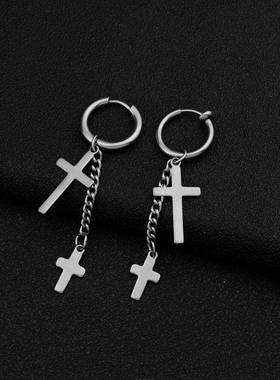 Cross earrings, tassel chain, stainless steel ear buckle