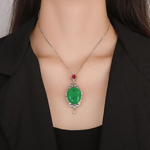 New Emerald Paraiba Circular High Carbon Diamond Pendant Nec