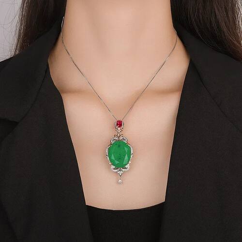 New Emerald Paraiba Circular High Carbon Diamond Pendant Nec