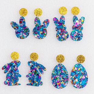 New Blue Sequins Acrylic EASTER Rabbi Earrings for Women Cue