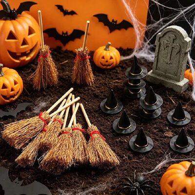 20pcs/set Mini Witch Hats and Brooms Cake Toppers Halloween