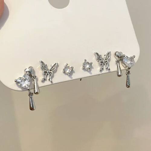 Korean Simple Heart Butterfly Stud Earring Set for Women Flo