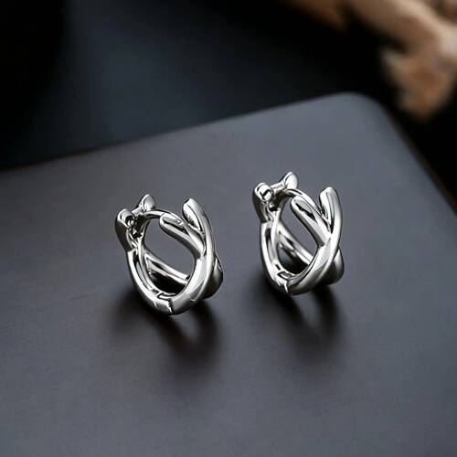 Interlocked Double Hoop Earrings for Women, Silver Plated Ho