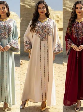 2025  Women Dubai Middle Easern  Clohing Arabic Robe Embroid