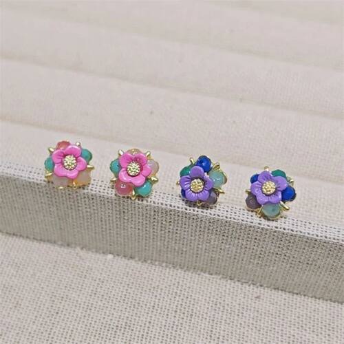 Korean Swee Design Durable Sud Earrings Enamel Flower Popula