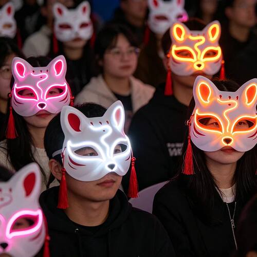 Halloween Luminous  LED Mask Japanese Neon Cat Fox Face Cosp