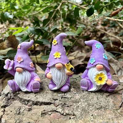 3PCS Easer Garden Gnome Doll Fairy Resin Figurine Cue Orname