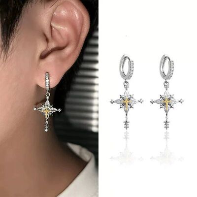 Shiny Ice Snowflake Cross Earrings for Men Cool Style with Z