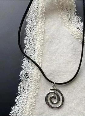 Vintage Spiral Vortex Pendant Hand-woven Leather Rope Neckla