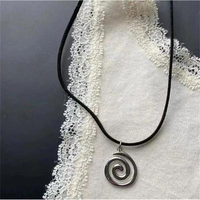 Vintage Spiral Vortex Pendant Hand-woven Leather Rope Neckla