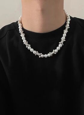 Fashion Thorns Chain Imiaion Pearl Beads Necklace Men Jewelr