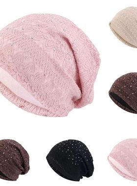 Women Elastic Turban  Lace Rhinestone   Sleep Night Caps Che