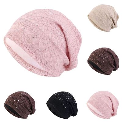 Women Elastic Turban  Lace Rhinestone   Sleep Night Caps Che