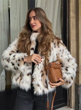 Leopard Faux Fur Autumn Winter Jacket Women Coat Short Plush