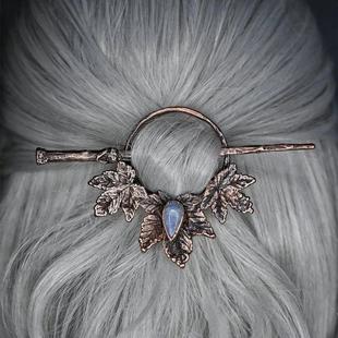 Women Moonstone Crow Retro Vintage Gothic for Hair Maple