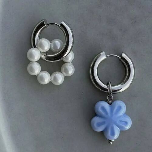 cate Asymmetric Blue Flower Hoop Earrings for Women  Geometr