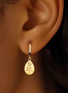 Sainless Seel Teardrop Rose Drop Earrings Exquisie Swee Flow