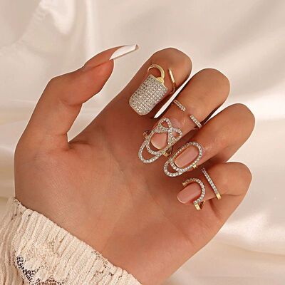 New Fashion Copper Inlaid Zircon Nail Ring INS Selling Gold