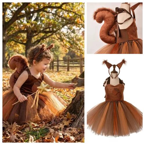 Brown Animal Squirrels Pattern Tail and Ear Dress Cute Role
