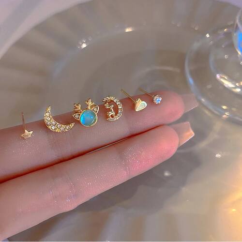 6Pcs/Set Elk Star Moon Stud Earring Set Korean Earrings Earr