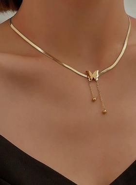 Vintage Butterfly Necklace Women Golden Stainless Steel Blad