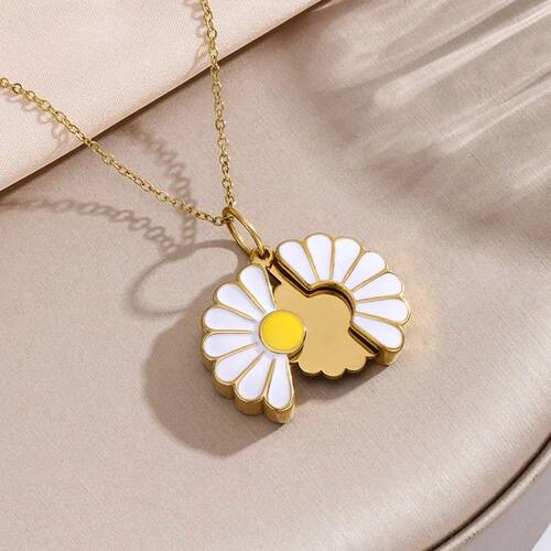 Titanium Steel Glaze Oil Chrysanthemum Pendant Layered Chain