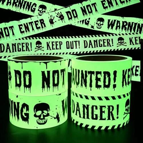 Halloween Warning Glow/Yellow Color In The Dark Tape 3m Non-