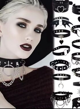 Black PU Leather Punk Choker Collar Necklace with Rivets Got