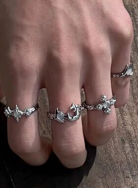Gohic Irregular Moonsone Cross Opening Ring for Women Men Po