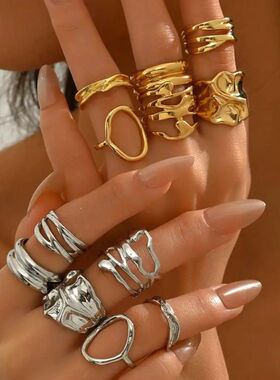 6Pcs/Se Vinage Liquid Wrinkled Irregular Rings for Women Pun