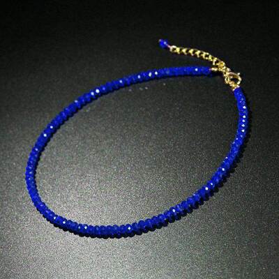 Summer Boho Handmade Black Blue Crystal Beads Clavicle Chain