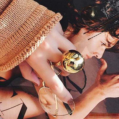 Stylish Fashionable Large Metal Ball Ring Adjustable Opening