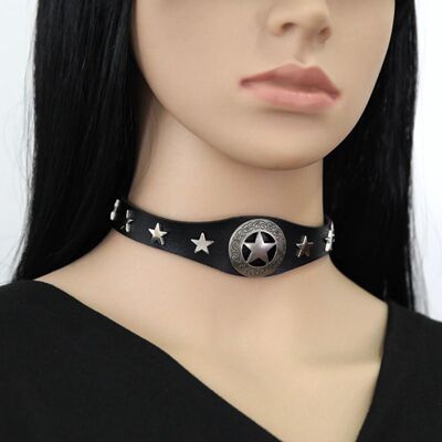 Gohic Harajuku Punk Simple PU Leaher Sainless seel Five-poin