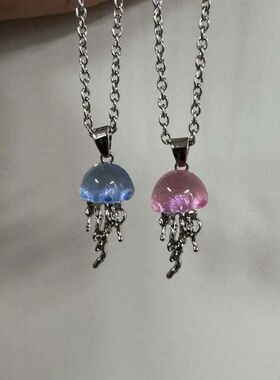 Fashion Blue Pink Jellyfish Pendan Necklace for Women Vinage
