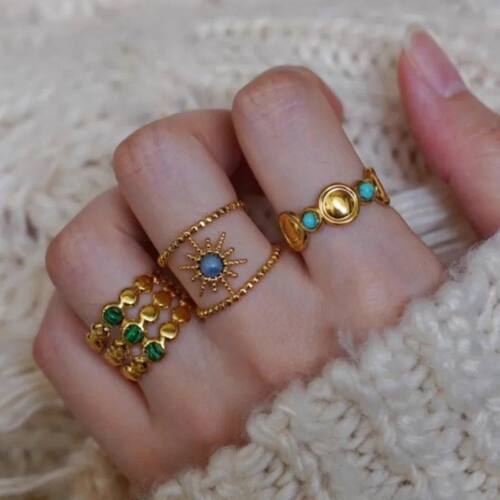 Geomeric Open Adjusable Gold Color Ring Meal Muli Layers Hol