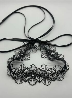 Black Lace Hollow Flower Necklace for Women Gothic Punk Sexy