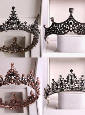 Baroque Black Crystal Big Round Bridal Tiaras Crowns Pageant